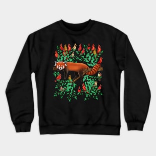 Red panda red cardinal bird Crewneck Sweatshirt